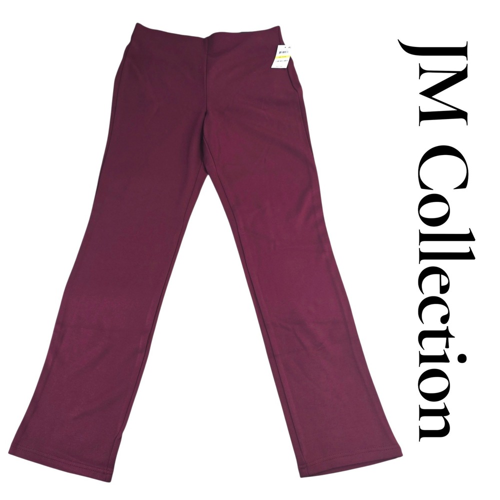 JM Collection Ponte Pants Womens M Wine Red Rayon Slim Leg Comfort Waistband